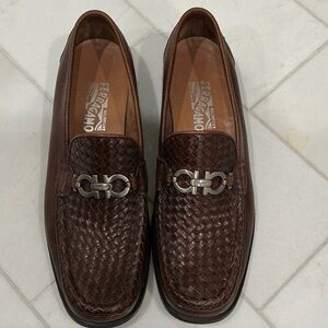 Salvatore Ferragamo Dark Brown Woven Slip-Ons